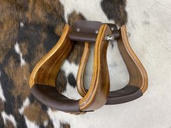 Showman Polished Solid Oak Wooden stirrups #3